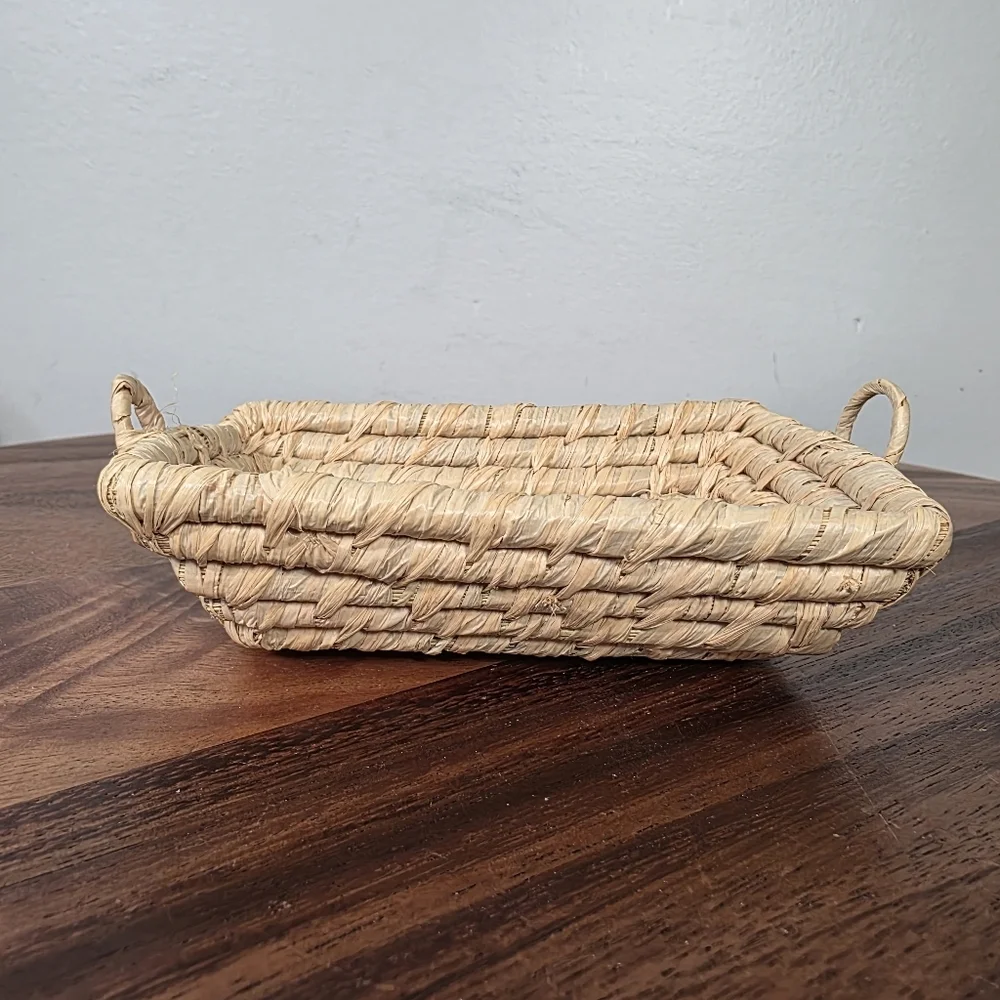 Handwoven Mini Rectangular Seagrass Serving Tray - Natural Small Trinket Tray